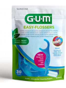 GUM Easy-Flossers Κερωμένο Οδοντικό Νήμα με Γεύση Μέντα και Λαβή σε Μπλε χρώμα 30τμχ